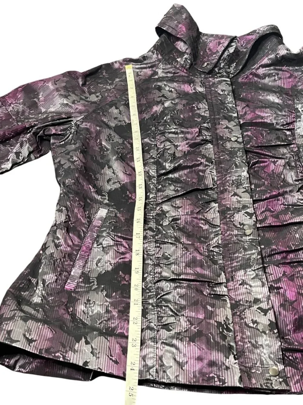 Womens Ruched Jacket Size Large Metallic Purple & Black Picadilly Fashions - Picture 9 of 16